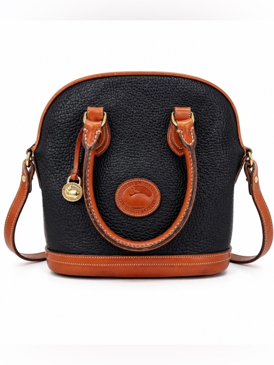 Dooney & Bourke Handbags - Vtg Dooney & Bourke All Weather Leather Domed Satchel Navy British Tan USA Made